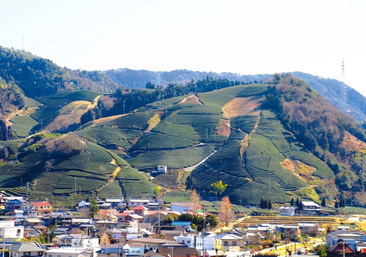 釜塚の茶畑と町並み